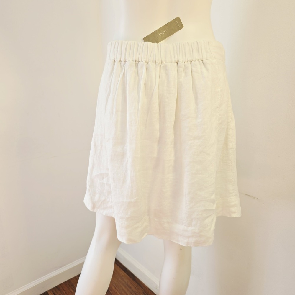 J Crew 100% Linen Drawstring Pull-On Waist Pockets Mini Skirt Size 4 Cream NWT - Picture 3 of 8